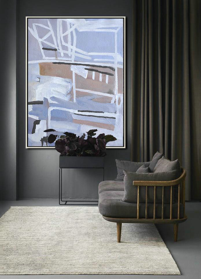Original Artwork Extra Large Abstract Painting,Vertical Palette Knife Contemporary Art,Modern Paintings On Canvas,Grey,Violet Ash,Taupe,White.etc